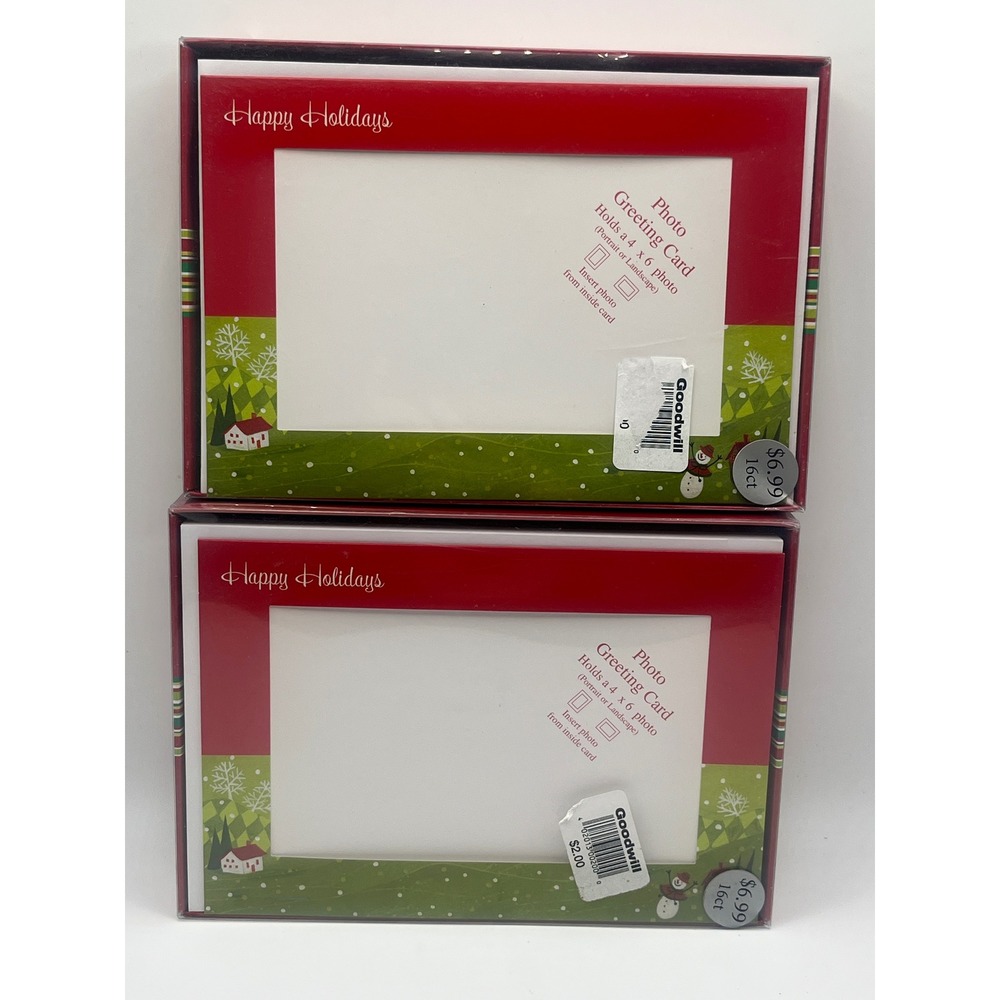 Image Arts Christmas Photo Greeting Cards 2 Boxes 32ct 4x6 Holiday Snowman Red